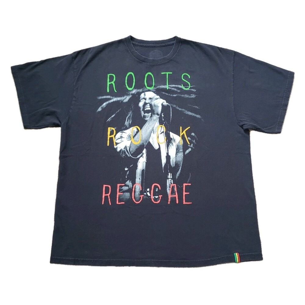 Bob Marley Roots Rock Reggae Size XL Mens Faded Black T-Shirt Jamaica Rasta